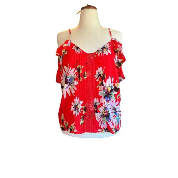 Miss Me Cold Shoulder Red Floral Top | Size M | Adjustable Straps | Boho Vibe - Picture 2 of 12
